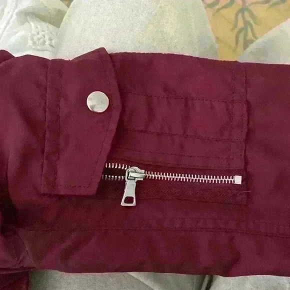 Miss London Jacket Women Size S Black Label Utility Cinch Waist Burgundy Outdoor - Picture 13 of 13